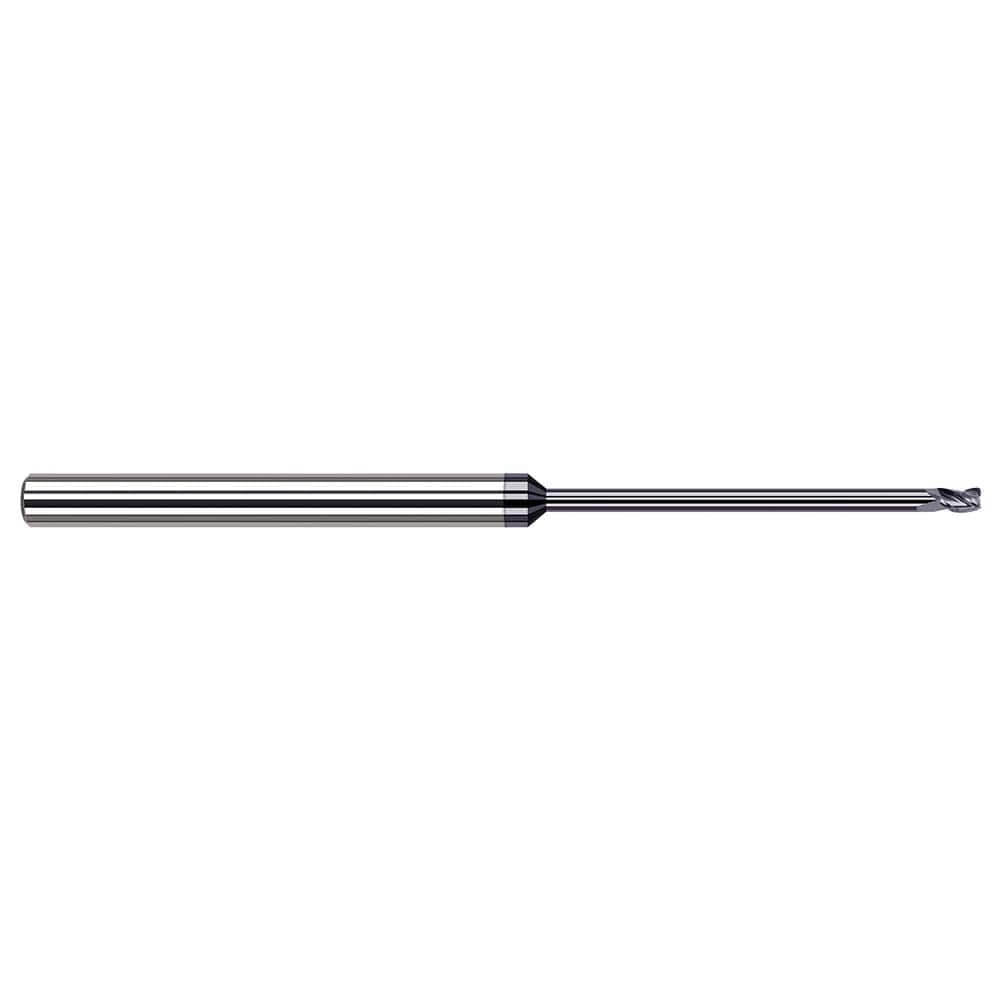 Corner Radius End Mill: 0.0591″ Dia, 0.0866″ LOC, 3 Flutes, Solid Carbide 34 ° Helix, AlTiN Coated, Corner Radius End