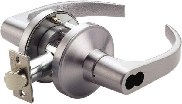 PDQ - Heavy Duty Storeroom Lever Lockset - 2-3/4" Back Set, Small Format I/C Less Cylinder, Zinc, Antimicrobial Coated, Satin Chrome Plated Finish - Makers Industrial Supply