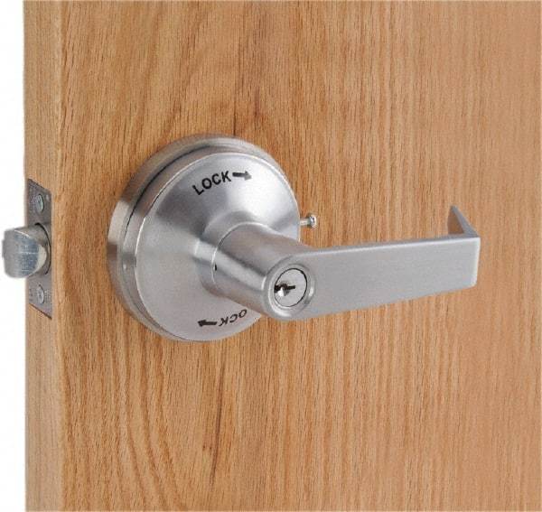 PDQ - Heavy Duty Classroom Intruder Lever Lockset - 2-3/4" Back Set, Small Format I/C Less Cylinder, Zinc, Antimicrobial Coated, Satin Chrome Plated Finish - Makers Industrial Supply