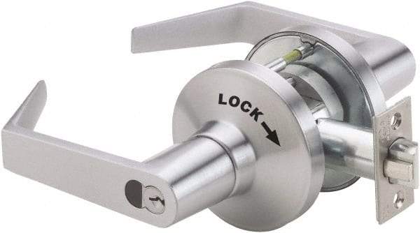 PDQ - Heavy Duty Classroom Intruder Lever Lockset - 2-3/4" Back Set, Small Format I/C Less Cylinder, Zinc, Antimicrobial Coated, Satin Chrome Plated Finish - Makers Industrial Supply