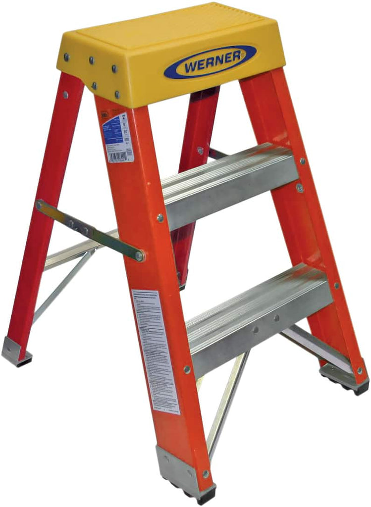 Werner - 2 Steps, 2' High, Type IA Rating, Fiberglass Step Stand - 300 Lb Load Capacity, 17-1/4" Base Width - Makers Industrial Supply