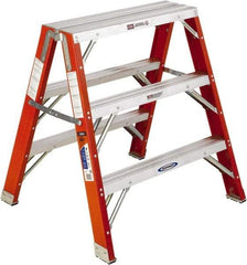 Werner - 3 Steps, 3' High, Type IA Rating, Fiberglass Step Stand - 300 Lb Load Capacity, 32" Base Width - Makers Industrial Supply