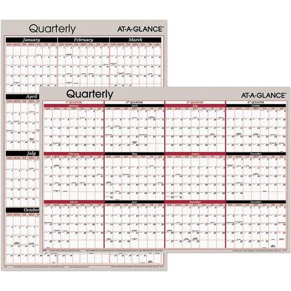 AT-A-GLANCE - 1 Sheet, 24 x 36", Erasable Wall Calendar - White, Black & Red - Makers Industrial Supply