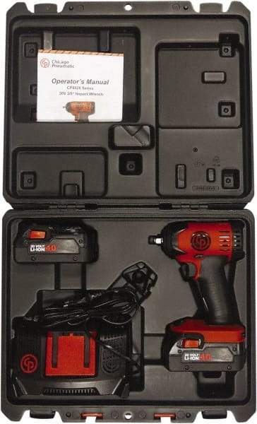 Chicago Pneumatic - 3/8" Drive 20 Volt Pistol Grip Cordless Impact Wrench & Ratchet - 2,400 RPM, 150 Ft/Lb Torque, 2 Lithium-Ion Batteries Included - Makers Industrial Supply