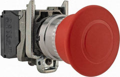 Schneider Electric - 22mm Mount Hole, Extended Mushroom Head, Pushbutton Switch Only - Round, Red Pushbutton, Nonilluminated, Trigger Action, Off, Shock and Vibration Resistant - Makers Industrial Supply