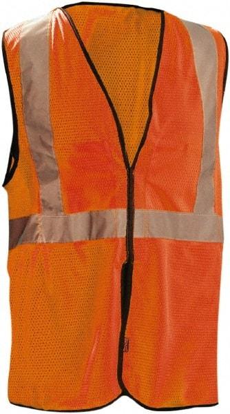 OccuNomix - Size L/XL High Visibility Orange Mesh Breakaway Vest - ANSI 107-2010, Hook & Loop Closure, 2 Pockets, Polyester - Makers Industrial Supply