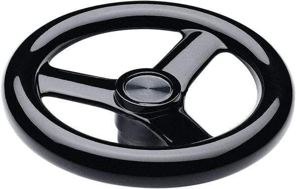 Elesa - 14.76", 3 Spoke Handwheel - 2.28" Hub, Duroplast, Black Glossy Finish - Makers Industrial Supply