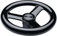 Elesa - 14.76", 3 Spoke Handwheel - 2.28" Hub, Duroplast, Black Glossy Finish - Makers Industrial Supply