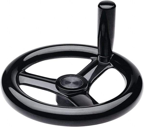 Elesa - 11.34", 3 Spoke Handwheel with Revolving Handle - 2.28" Hub, Duroplast, Black Glossy Finish - Makers Industrial Supply