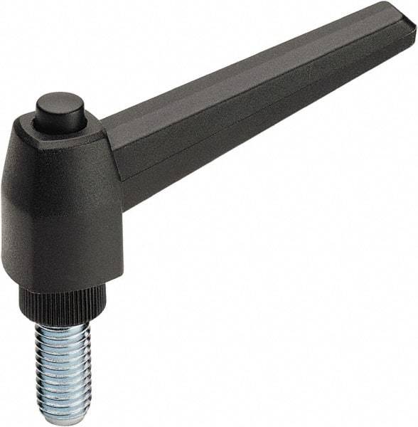 Elesa - 1/4-20, Glass Fiber Reinforced Technopolymer Adjustable Clamping Handle - 1" Stud Length, 1.97" OAL, 1.26" High - Makers Industrial Supply