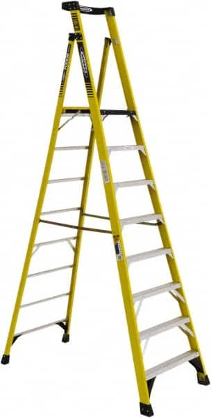 Werner - 8 Steps, 8' High, Type IAA Rating, Fiberglass Step Ladder - 375 Lb Load Capacity, 34-3/4" Base Width - Makers Industrial Supply