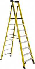 Werner - 8 Steps, 8' High, Type IAA Rating, Fiberglass Step Ladder - 375 Lb Load Capacity, 34-3/4" Base Width - Makers Industrial Supply