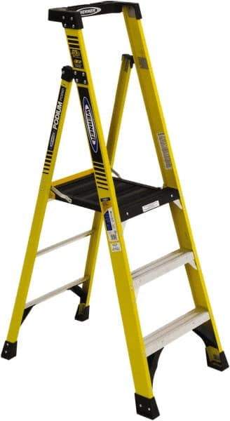 Werner - 3 Steps, 3' High, Type IAA Rating, Fiberglass Step Ladder - 375 Lb Load Capacity, 26-3/8" Base Width - Makers Industrial Supply