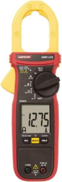 Amprobe - AMP-220, CAT III, Digital True RMS Clamp Meter with 1.378" Clamp On Jaws - 600 VAC/VDC, 600 AC/DC Amps, Measures Voltage, Capacitance, Current, microAmps, Resistance, Temperature - Makers Industrial Supply