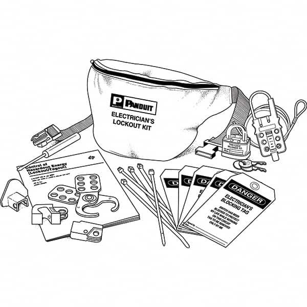 Panduit - 12 Piece Electrical Lockout Kit - Keyed Differently, Comes in Pouch - Makers Industrial Supply