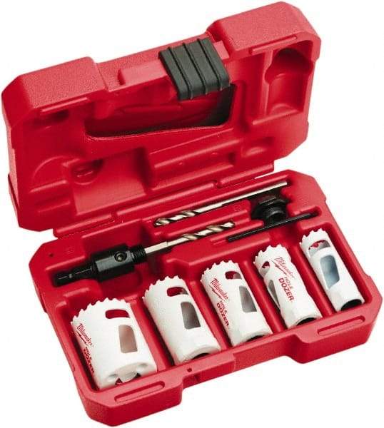 Milwaukee Tool - 9 Piece, 3/4" to 1-1/2" Saw Diam, Hole Saw Kit - Bi-Metal, Toothed Edge, Includes 5 Hole Saws - Makers Industrial Supply