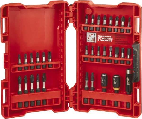 Milwaukee Tool - 32 Piece, Bit Set - 3/16 to 1/4" Hex, Phillips, Slotted, Torx, Square Point - Makers Industrial Supply