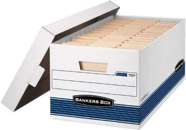 BANKERS BOX - 1 Compartment, 12 Inch Wide x 24 Inch Deep x 10 Inch High, File Storage Box - 1 Ply Side, 2 Ply Bottom, 2 Ply End, White and Blue - Makers Industrial Supply