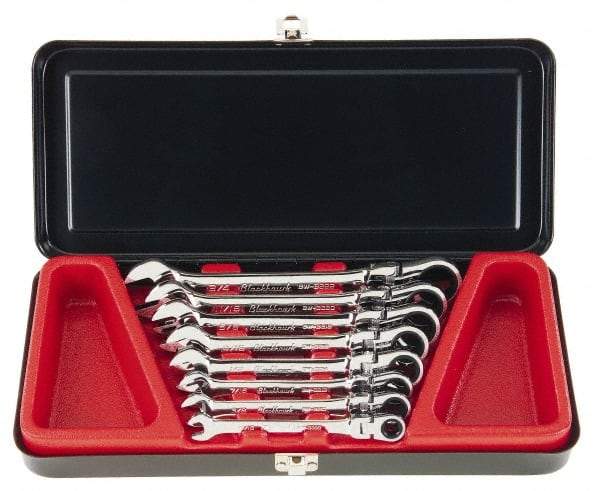 Blackhawk by Proto - 8 Piece, 5/16" to 3/4", Combination Wrench Set - Inch Measurement Standard, Full Polish Finish, Comes in Metal Case - Makers Industrial Supply