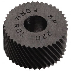 Made in USA - 1-1/4" Diam, 90° Tooth Angle, 16 TPI, Standard (Shape), Form Type High Speed Steel Left-Hand Diagonal Knurl Wheel - 1/2" Face Width, 1/2" Hole, Circular Pitch, 30° Helix, Bright Finish, Series PH - Exact Industrial Supply