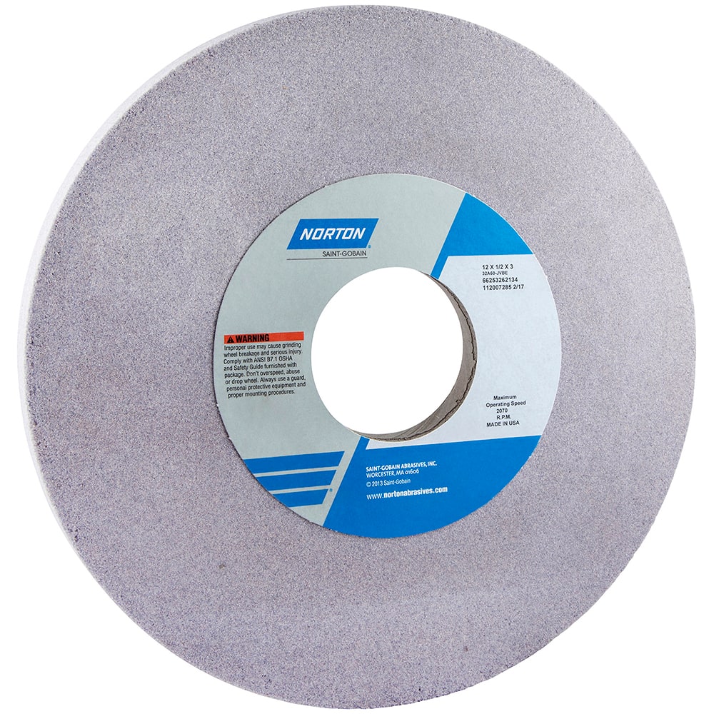 Norton - 12" Diam x 3" Hole x 1/2" Thick, K Hardness, 80 Grit Surface Grinding Wheel - Makers Industrial Supply