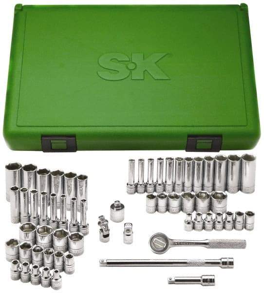 SK - 60 Piece 1/4" Drive Deep Well Socket Set - 6 Points, 1/8" to 5/8" (4mm to 16mm) Range, Inch/Metric Measurement Standard - Makers Industrial Supply