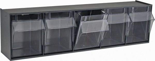 Quantum Storage - 23-5/8" Wide x 6-1/2" High x 5-1/4" Deep, Small Parts Tip Out Stacking Bin Organizer - Polystyrene Frame, 5 Compartments, 4-1/4" Wide x 5-3/4" High x 3-3/4" Deep Bin - Makers Industrial Supply