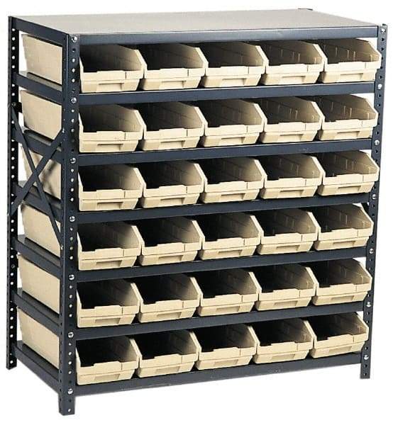 Quantum Storage - 2,100 Lb Capacity, 18" Deep x 36" Wide x 39" High, Steel Floor Rack - 1 Side, 30 Green Polyethylene/Polypropylene Bins - Makers Industrial Supply