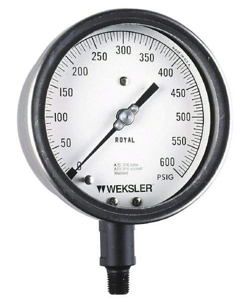 Weksler Instruments - 2-1/2" Dial, 1/4 Thread, 0-1,000 Scale Range, Pressure Gauge - Lower Connection Mount, Accurate to 5% of Scale - Makers Industrial Supply