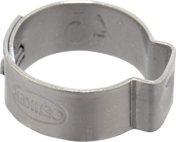 Oetiker - 12.6 to 14.5mm, 1-Ear Clamp - 9/16" Noml Size, 6mm Inner Width, 7mm Wide x 0.6mm Thick, Stainless Steel - Makers Industrial Supply