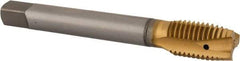 OSG - M16x2.00 Metric Coarse, 3 Flute, TiN Finish, Vanadium High Speed Steel Spiral Point Tap - Plug Chamfer, Right Hand Thread, 110mm OAL, 1-13/16" Thread Length, 0.48" Shank Diam, 6H Class of Fit - Exact Industrial Supply