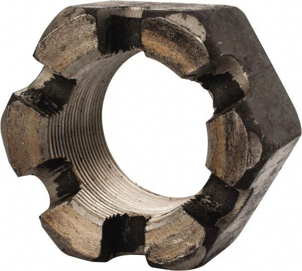 Value Collection - 2-12 UNF Grade 2 Steel Slotted Locknut - 3" Width Across Flats, 1-23/32" High, Uncoated - Makers Industrial Supply