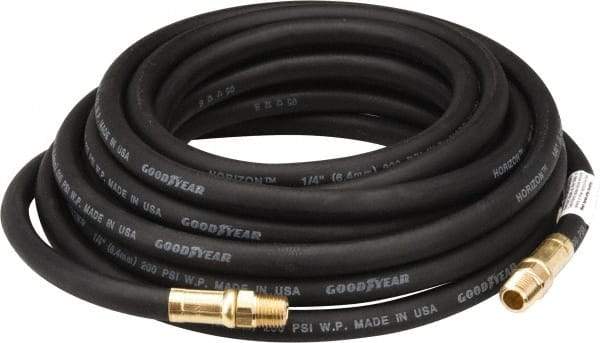 Continental ContiTech - 1/4" ID x 1/2" OD 25' Long Multipurpose Air Hose - MNPT x MNPT Ends, 200 Working psi, -40 to 190°F, 1/4" Fitting, Black - Makers Industrial Supply