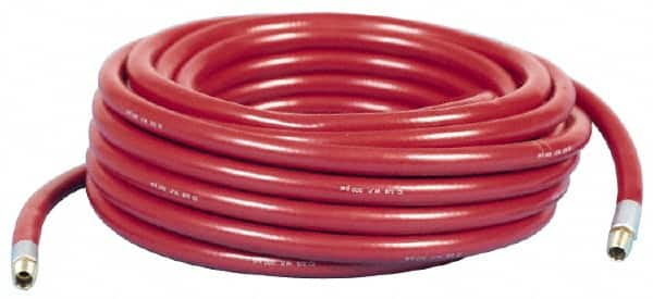 Made in USA - 3/8" ID x 5/8" OD 50' Long Multipurpose Air Hose - MNPT x MNPT Ends, 300 Working psi, -10 to 150°F, 1/4" Fitting, Yellow - Makers Industrial Supply