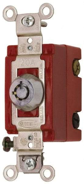 Hubbell Wiring Device-Kellems - 120 to 277 VAC, 20 Amp at 125 Volt, 22 Amp at 250 Volt, SPDT, 6 Tumbler Barrel Key Switch - Clip and Screw Terminal, 7/8 Inch Mount Hole Diameter, On-Off Sequence - Makers Industrial Supply