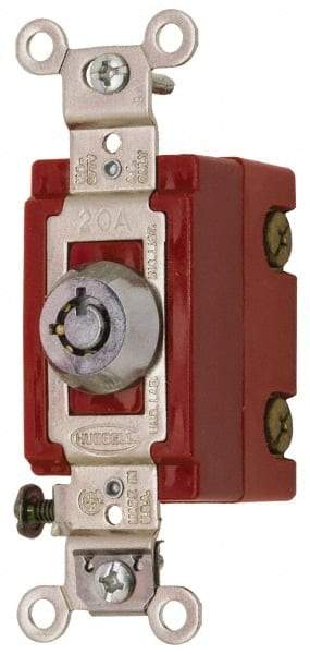 Hubbell Wiring Device-Kellems - 120 to 277 VAC, 20 Amp at 125 Volt, 20 Amp at 250 Volt, SPST, 6 Tumbler Barrel Key Switch - Clip and Screw Terminal, 7/8 Inch Mount Hole Diameter, On-Off Sequence - Makers Industrial Supply