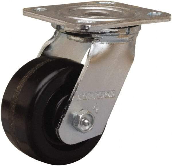 Hamilton - 4" Diam x 2" Wide x 5-5/8" OAH Top Plate Mount Swivel Caster - Phenolic, 800 Lb Capacity, Straight Roller Bearing, 4 x 4-1/2" Plate - Makers Industrial Supply