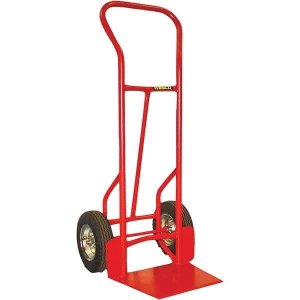 Wesco Industrial Products - 900 Lb Capacity 53" OAH Hand Truck - 13 x 17-1/2" Base Plate, Swept Back, Continuous Handle, Steel, Solid Rubber Wheels - Makers Industrial Supply