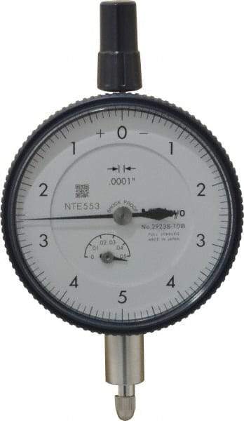 Mitutoyo - 0.05" Range, 0-5-0 Dial Reading, 0.0001" Graduation Dial Drop Indicator - 2-3/16" Dial, 0.01" Range per Revolution, 0.0002" Accuracy, Revolution Counter - Makers Industrial Supply