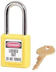 Master Lock - Keyed Alike Conductive Lockout Padlock - 1-1/2" Shackle Clearance, 1/4" Shackle Diam, 1-3/4" Body Height x 1-1/2" Body Width, Yellow, 6 Pins - Makers Industrial Supply