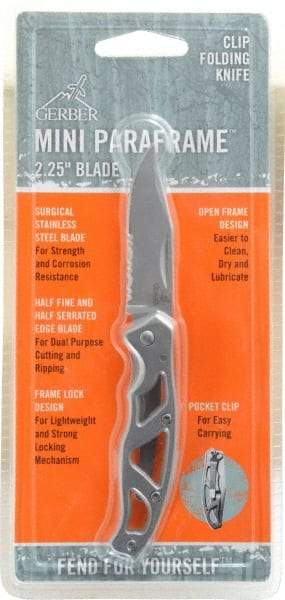 Gerber - 2-7/32" Blade, 6" OAL, Partially Serrated Folding Knife - 3.07" Closed Length, Stainless Steel, 1 Blade, 1 Edge, Pocket Clip - Makers Industrial Supply