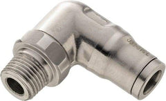 Legris - 1/2" Outside Diam, 1/4 NPT, Stainless Steel Push-to-Connect Male Elbow - 435 Max psi, Tube to Male NPT Connection, FKM O-Ring - Makers Industrial Supply