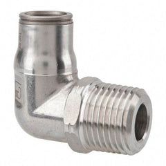 Legris - 1/2" Outside Diam, 1/2 NPT, Stainless Steel Push-to-Connect Male Elbow - 435 Max psi, Tube to Male NPT Connection, FKM O-Ring - Makers Industrial Supply