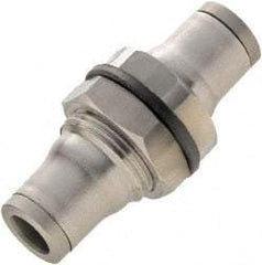 Legris - 1/2" Outside Diam, Stainless Steel Push-to-Connect Bulkhead Union - 435 Max psi, Tube to Tube Connection, FKM O-Ring - Makers Industrial Supply