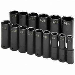 SK - 1/2" Drive Deep Impact Socket Set - 3/8 to 1-1/4", Inch Measurement Standard - Makers Industrial Supply