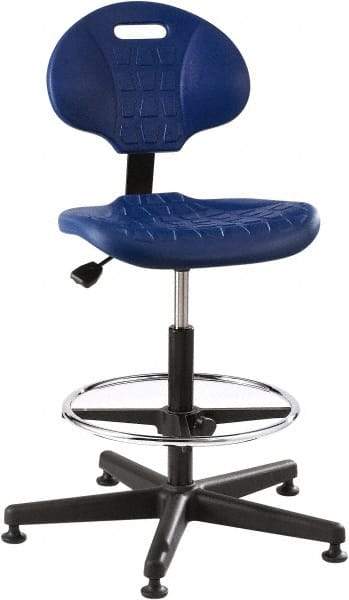 Bevco - 21 to 31" High Adjustable Height Swivel Stool - 27" Wide x 27" Deep, Polyurethane Seat, Blue - Makers Industrial Supply