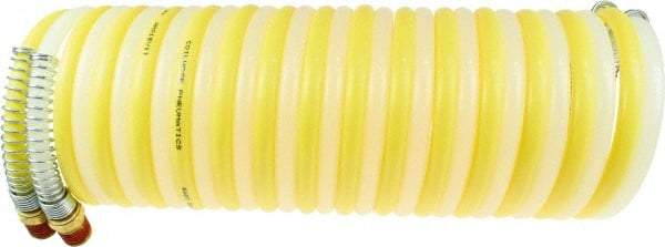 Coilhose Pneumatics - 1/2" ID, 1/2 Thread, 25' Long, Yellow & Natural Nylon Coiled & Self Storing Hose - 170 Max psi, Male Swivel x Male Swivel - Makers Industrial Supply