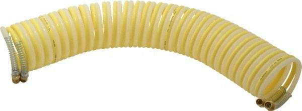 Coilhose Pneumatics - 1/4" ID, 1/4 Thread, 25' Long, Yellow & Natural Nylon Coiled & Self Storing Hose - 185 Max psi, Male Swivel x Male Swivel - Makers Industrial Supply