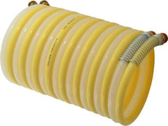 Coilhose Pneumatics - 3/8" ID, 3/8 Thread, 12' Long, Yellow & Natural Nylon Coiled & Self Storing Hose - 165 Max psi, Male Swivel x Male Swivel - Makers Industrial Supply