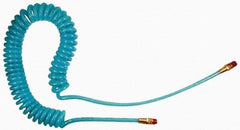 Coilhose Pneumatics - 3/8" ID, 1/4 Thread, 20' Long, Transparent Blue Polyurethane Coiled & Self Storing Hose - 200 Max psi, Male Swivel x Male Swivel - Makers Industrial Supply